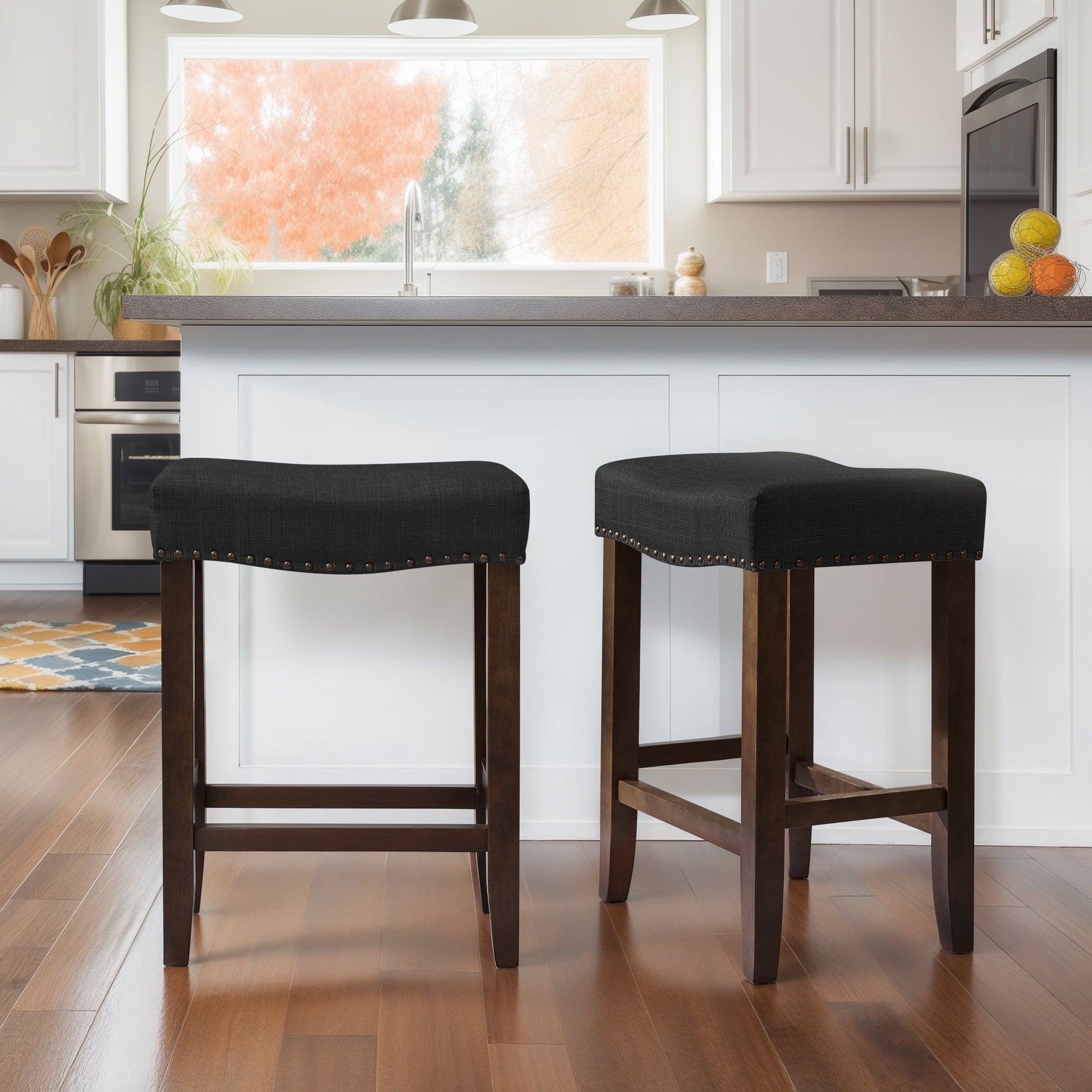 DyFun 24" Backless Bar Stools Modern Counter Stool Chairs Wooden Kitchen Island Stools (Set of 2, Gray)