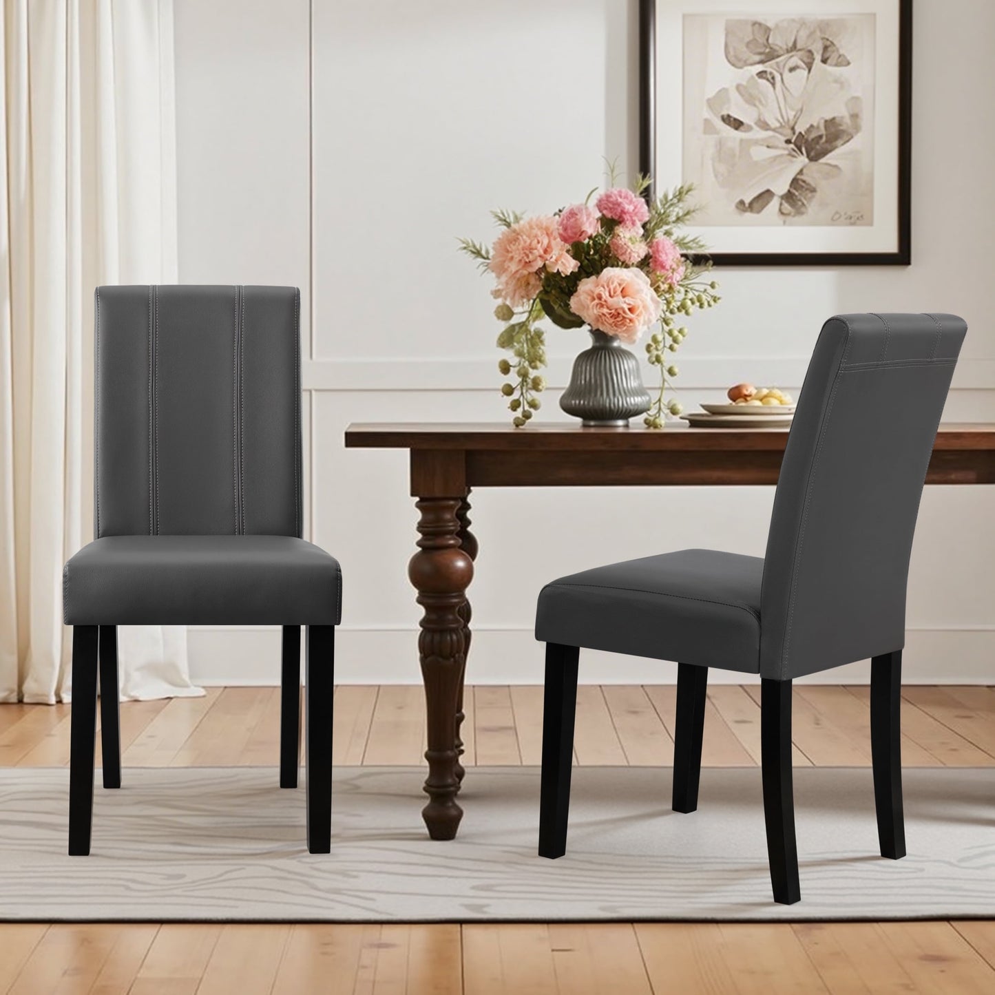 DyFun Faux Leather Dining Chairs Set of 2, Upholstered Parsons Chairs for Kitchen Dining Room or Breakfast Nook, Gray
