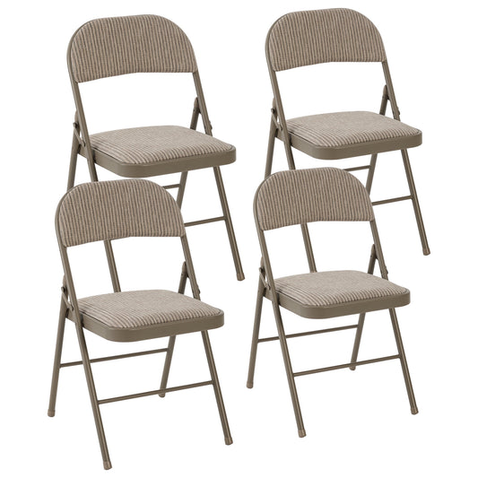 EDX 4 Pack Folding Chairs with Padded Cushion and Back, Fabric Stackable Portable Chairs Set with Durable Steel Frame, for Home, Office, Events, Khaki