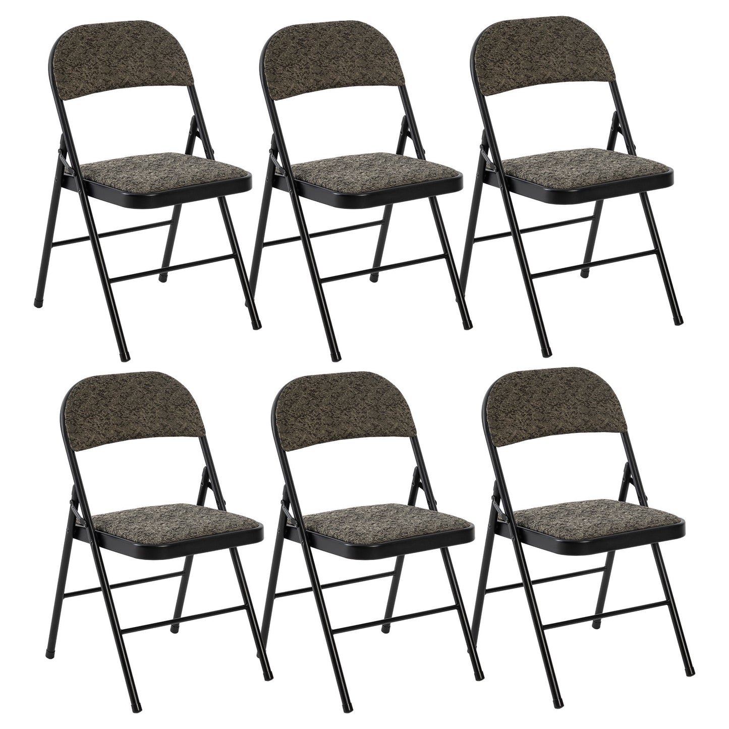 EDX 6 Pack Folding Chairs with Padded Cushion and Back, Fabric Stackable Portable Chairs Set with Durable Steel Frame, for Home, Office, Events, Black Grey