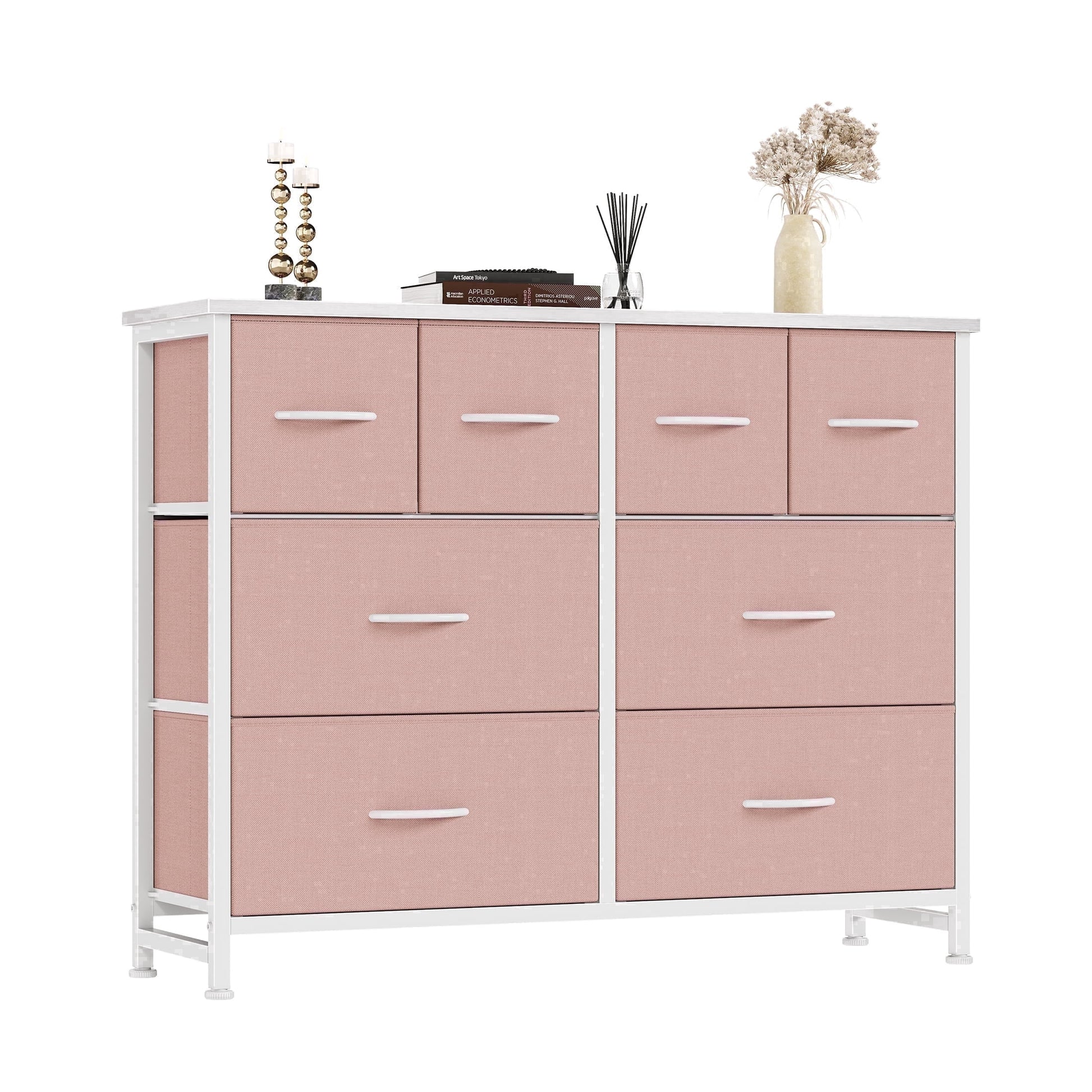 edx 8 Drawer Fabric Dresser for Bedroom, Storage Organizer for Closet, Living Room, Hallway, Pink