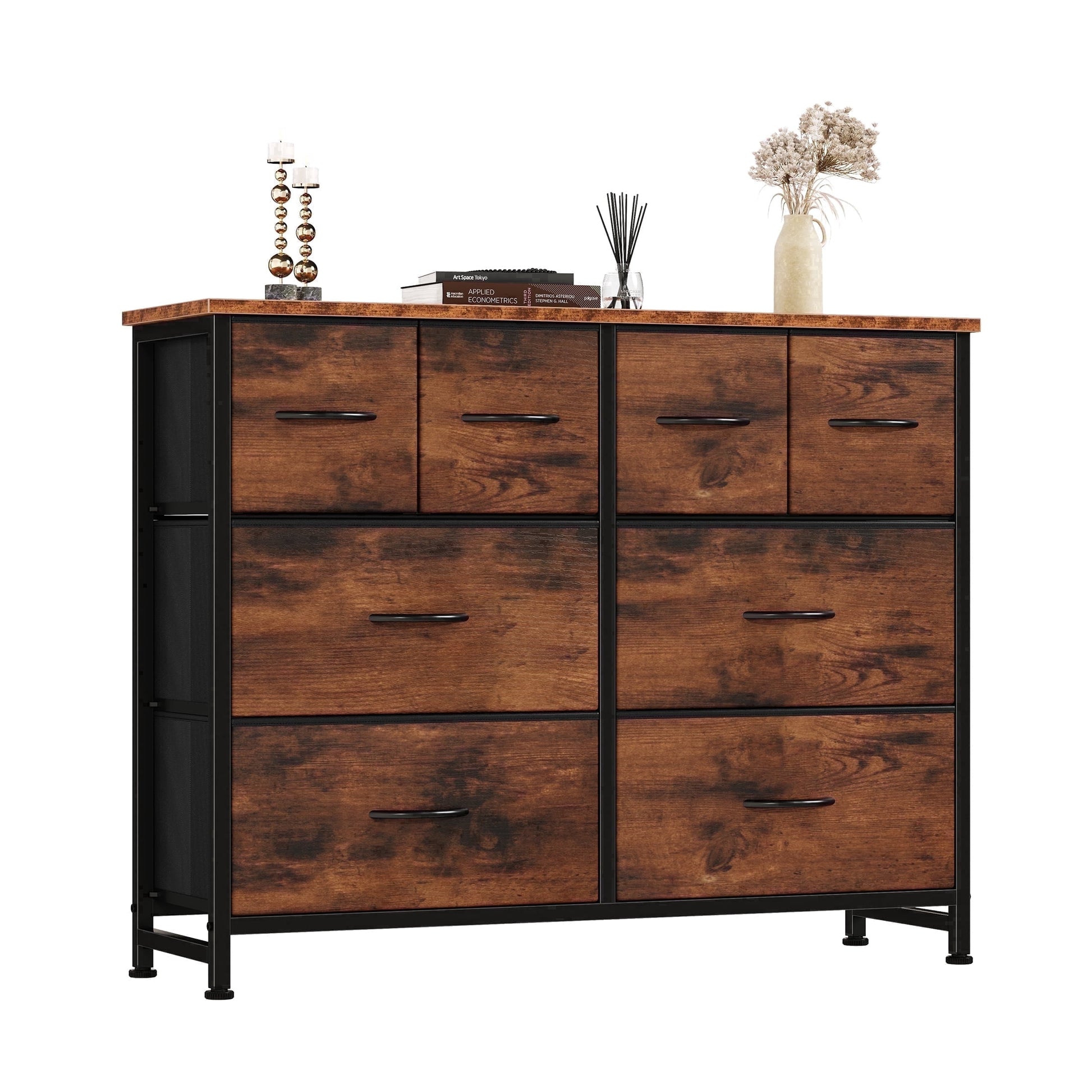 edx 8 Drawer Fabric Dresser for Bedroom, Storage Organizer for Closet, Living Room, Hallway, Rust