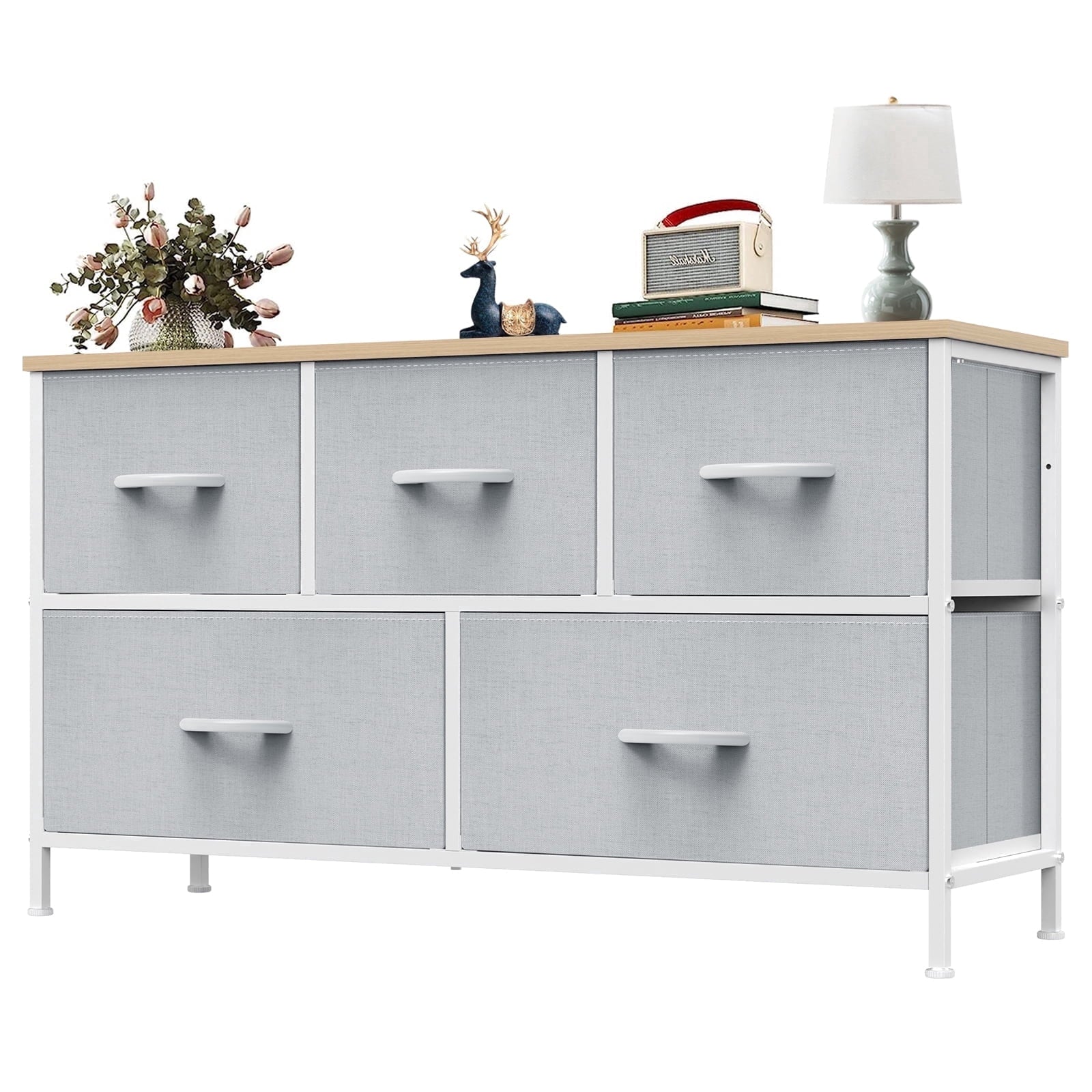 edx 5 Drawers Fabric Dresser for Bedroom, Drawer Organizer Storage Cabinet for Closet, Clothes, TV Stand, Light Gray