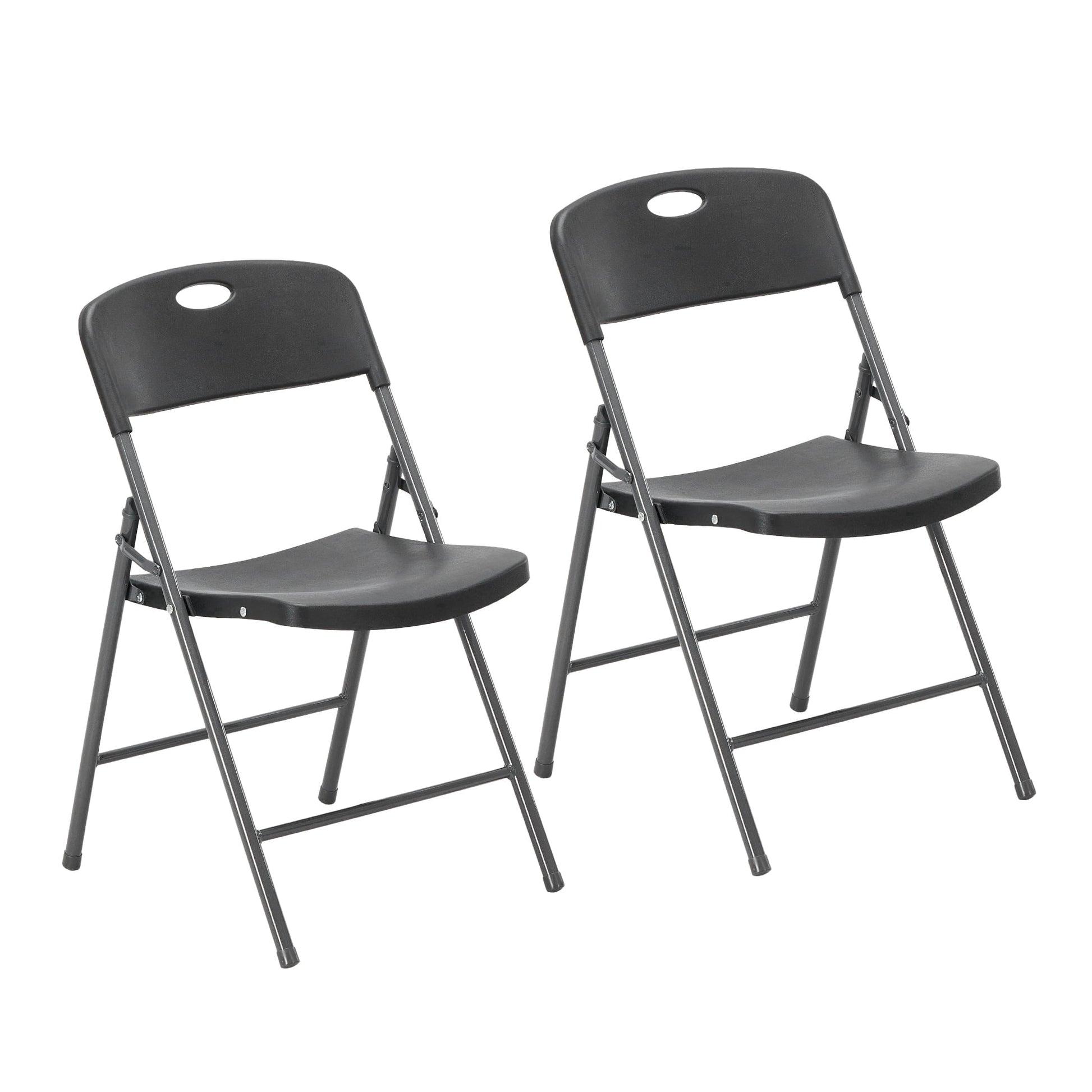 EDX 2 Pack Folding Chairs with Ergonomic Back, Heavy Duty Plastic Stackable Portable Folding Chairs, Weight Capacity 330 Lbs, For Home, Office, Events, Black