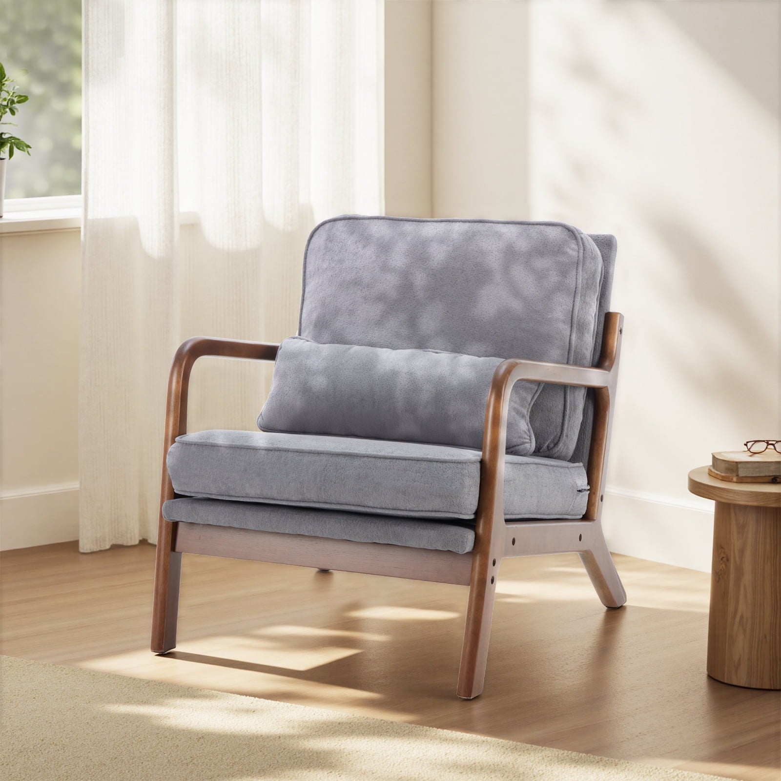 EDX Mid Century Modern Accent Chair, Comfy Fabric Living Room Chairs with Solid Wood Frame, Lounge Reading Armchair, Easy Assembly