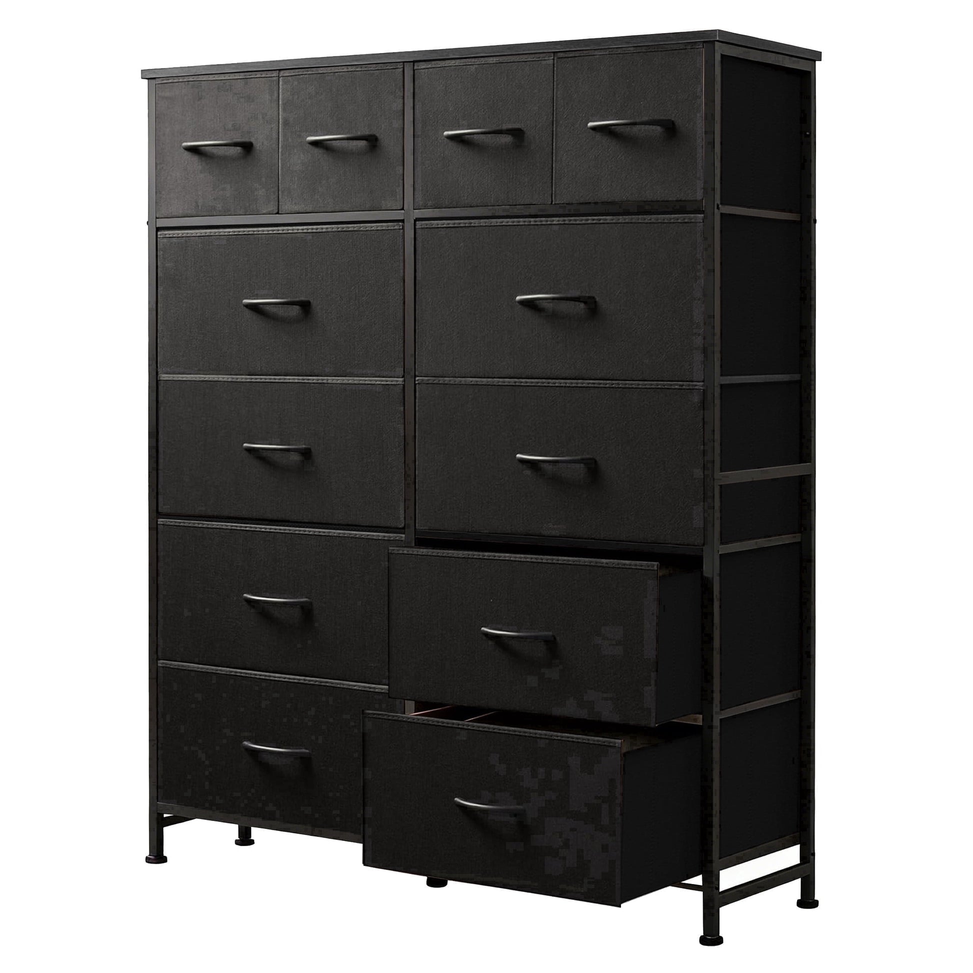 edx Tall Dresser with 12 Drawers, Steel Frame and Wood Top, Storage Organizer for Living Room, Hallway, Office, Black