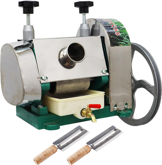 EQCOTWEA Suger Cane Press Juicer Sugarcane Ginger Sorghu Squeezer Stainless Steel 3 Rollers with 2 Knives