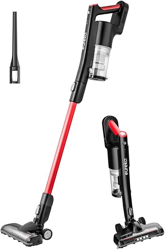 EUREKA Cordless Vacuum Cleaner, Hight Efficiency for All Carpet and Hardwood Floor LED Headlights, Convenient Stick and Handheld Vac, Basic Red