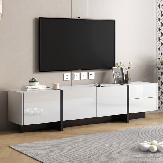 EUROCO Mid-Century Modern TV Stand Up to 80" Contemporary Rectangle ,Unique Style TV Console Table with Cabinet&High Gloss UV Surface for Living Room Bedroom