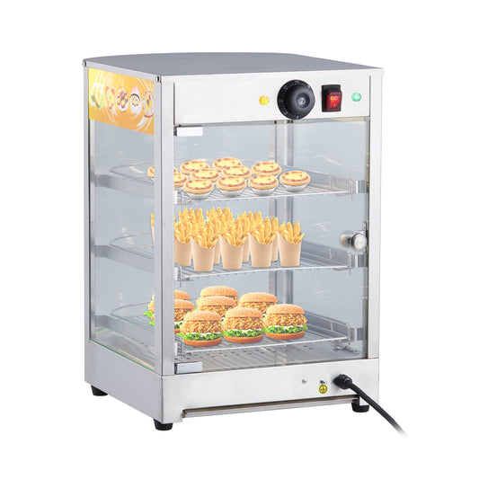 EastVita Commercial Food Warmer Display Cabinet, 14-inch 3-Tier, 800-Watt Pizza Warmer with 3D Heating, Bottom Fan, Countertop Pastry Warmer
