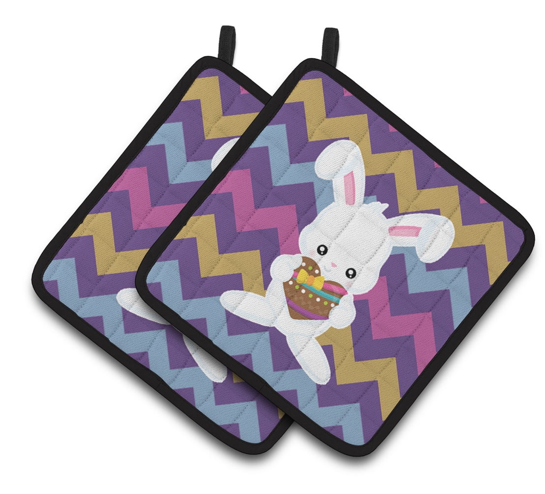 Easter Rabbit with Chocolate Heart Pair of Pot Holders