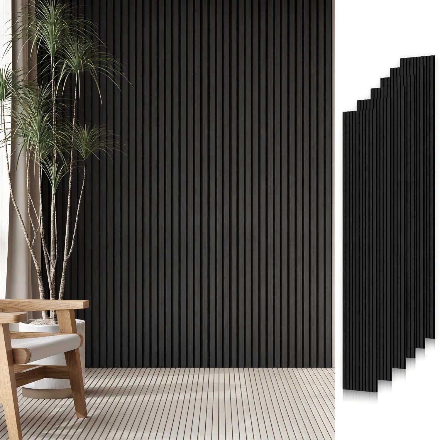 Easy4Home 6Pcs Wood Soundproof Wall Panels 94" x 7.9" Wood Slat Acoustic Panels,Classic Black Oak