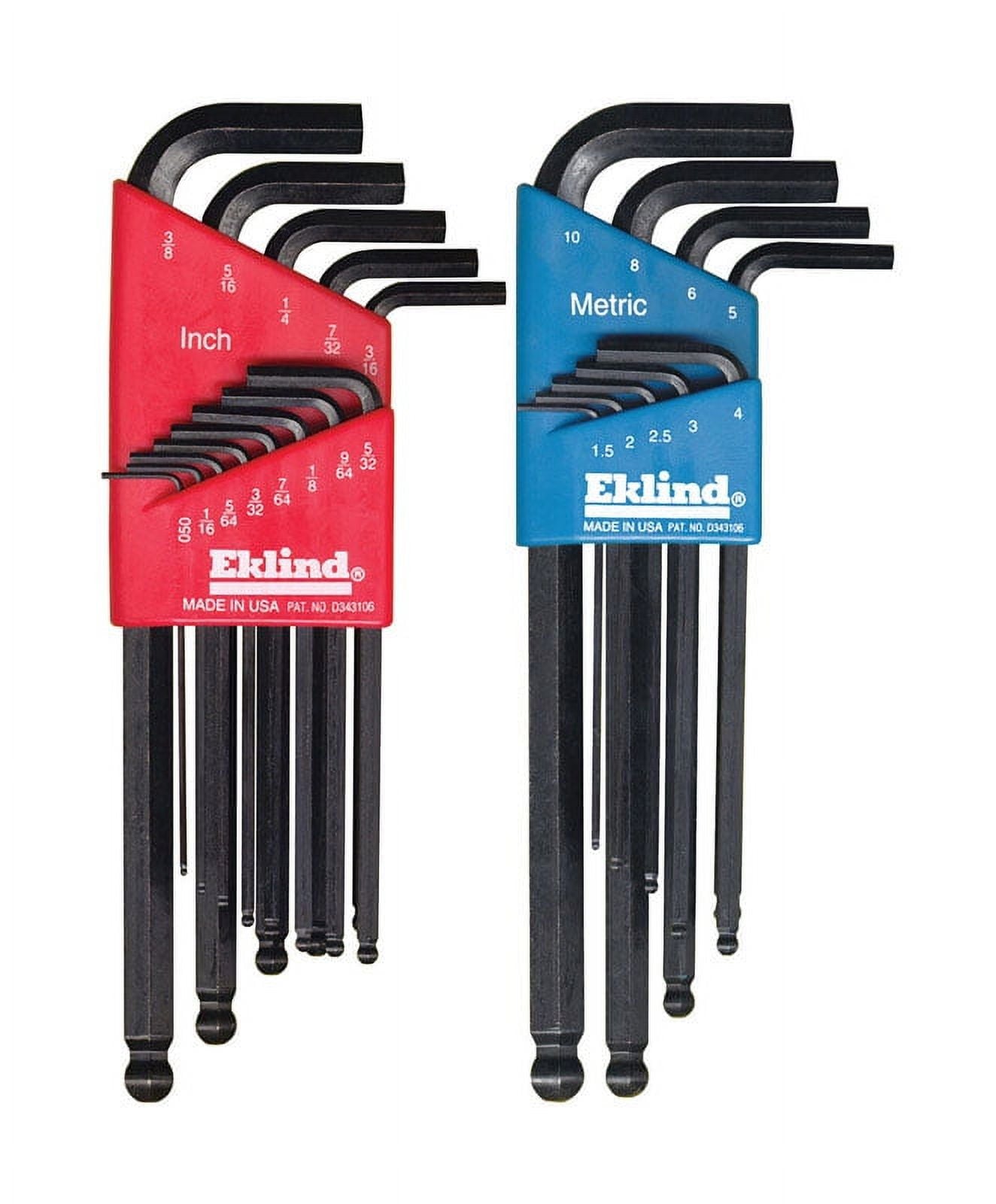 Eklind Tool Ball-Hex-L Assorted Metric and SAE Long Arm Hex L-Key Set Multi-Size in. 22 pc.