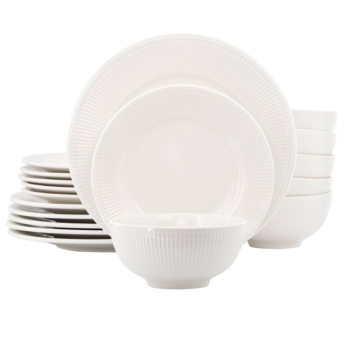 Elama Farrah 18 Piece Round Stoneware Dinnerware Set in White