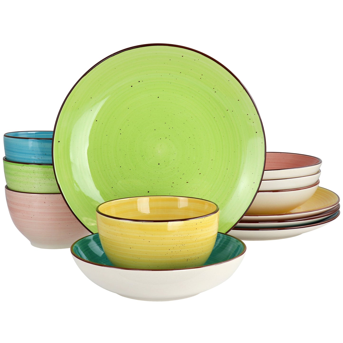 Elama Mason 12 Piece Double Bowl Stoneware Dinnerware Set in Assorted Colors