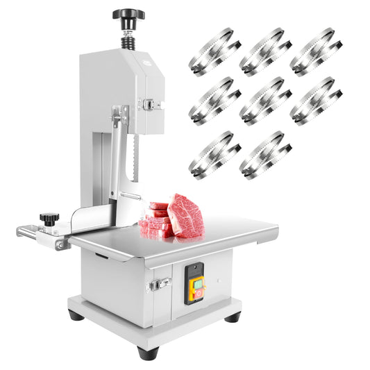 1500W Electric Bone Saw Machine, Stainless Steel Meat Bandsaw with 8 Saw Blades, Frozen Meat Cutter with 0.04"-8" Height & 19"x14" Workbench, Meat Cutting Machine for Beef, Chicken
