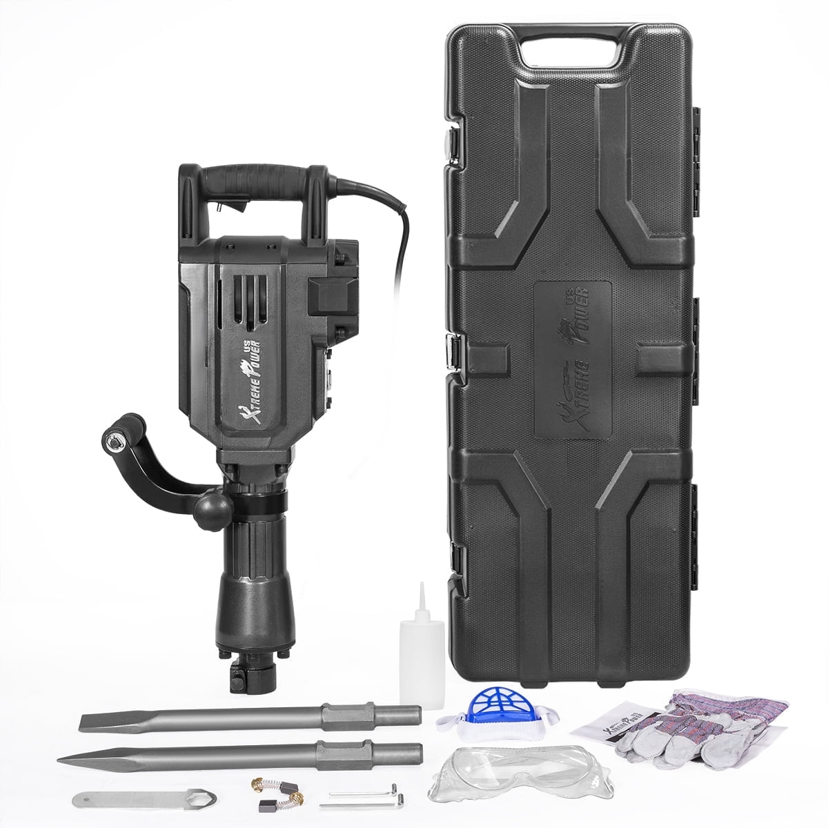 XtremepowerUS 2800W Demolition Jack Hammer Point Chisel Bits Demo Jack Hammer Cement Concrete Floor Breaker Block Punch Drill 55J Case, 1-1/8" Hex Shank