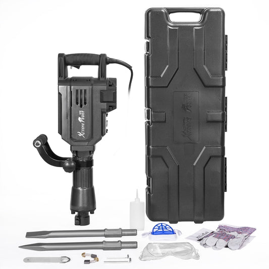 XtremepowerUS 2800W Demolition Jack Hammer Point Chisel Bits Demo Jack Hammer Cement Concrete Floor Breaker Block Punch Drill 55J Case, 1-1/8" Hex Shank