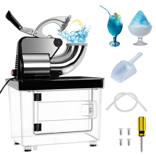 Electric Ice Crusher Machine 661LBS/H with Dual Blades, 350W Snowcone Machines, 1450RPM Stainless Steel Shave Ice Machines with 11 Gal Box, for Home Bars Restaurants, White