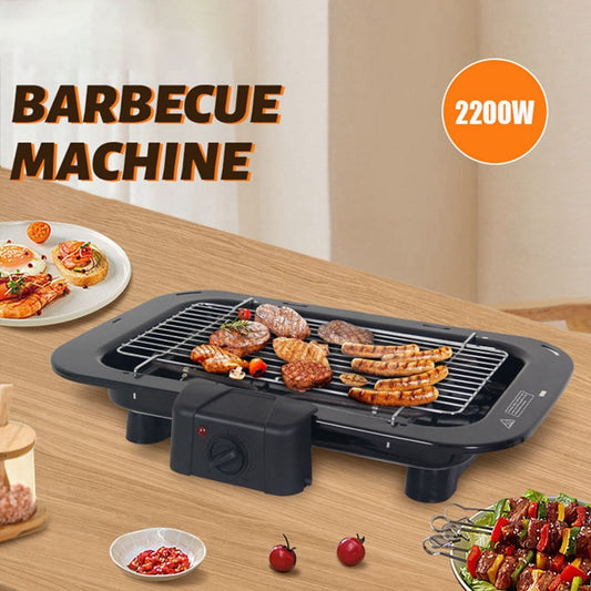 Electric Indoor Grill Smokeless Electric Indoor Grill BBQ with Removable Grill Net & Non-Stick Frying Pan 2200W US Plug,1 * Electric Indoor Grill,Black