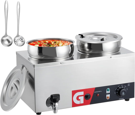 Electric Soup Warmer,  Stainless Steel Round Pot 86~176°F Adjustable Temp,  Commercial Bain Marie, Anti-Dry Burn, Reset Button, Soup Station for Restaurant, Buffet