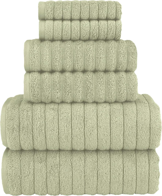Elegant Comfort 100% Turkish Cotton Corduroy Ribbed Luxury Bath Towels 6-Piece Set, Premium Feel - Quick Dry, Highly Absorbent, Contains 2 Bath Towels, 2 Hand Towels, and 2 Washcloths, Yellow