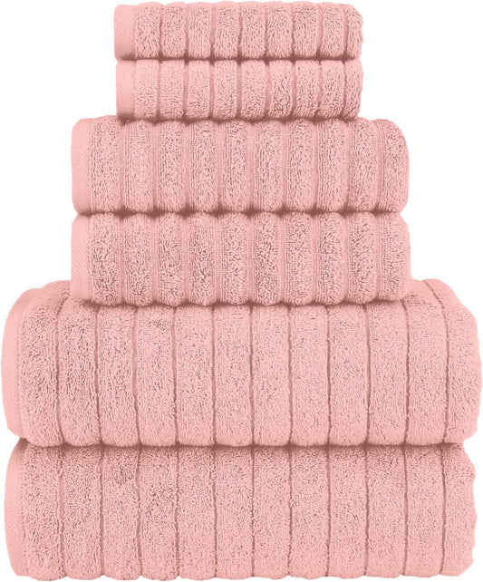 Elegant Comfort 100% Turkish Cotton Corduroy Ribbed Luxury Bath Towels 6-Piece Set, Premium Feel - Quick Dry, Highly Absorbent, Contains 2 Bath Towels, 2 Hand Towels, and 2 Washcloths, Dusty Rose