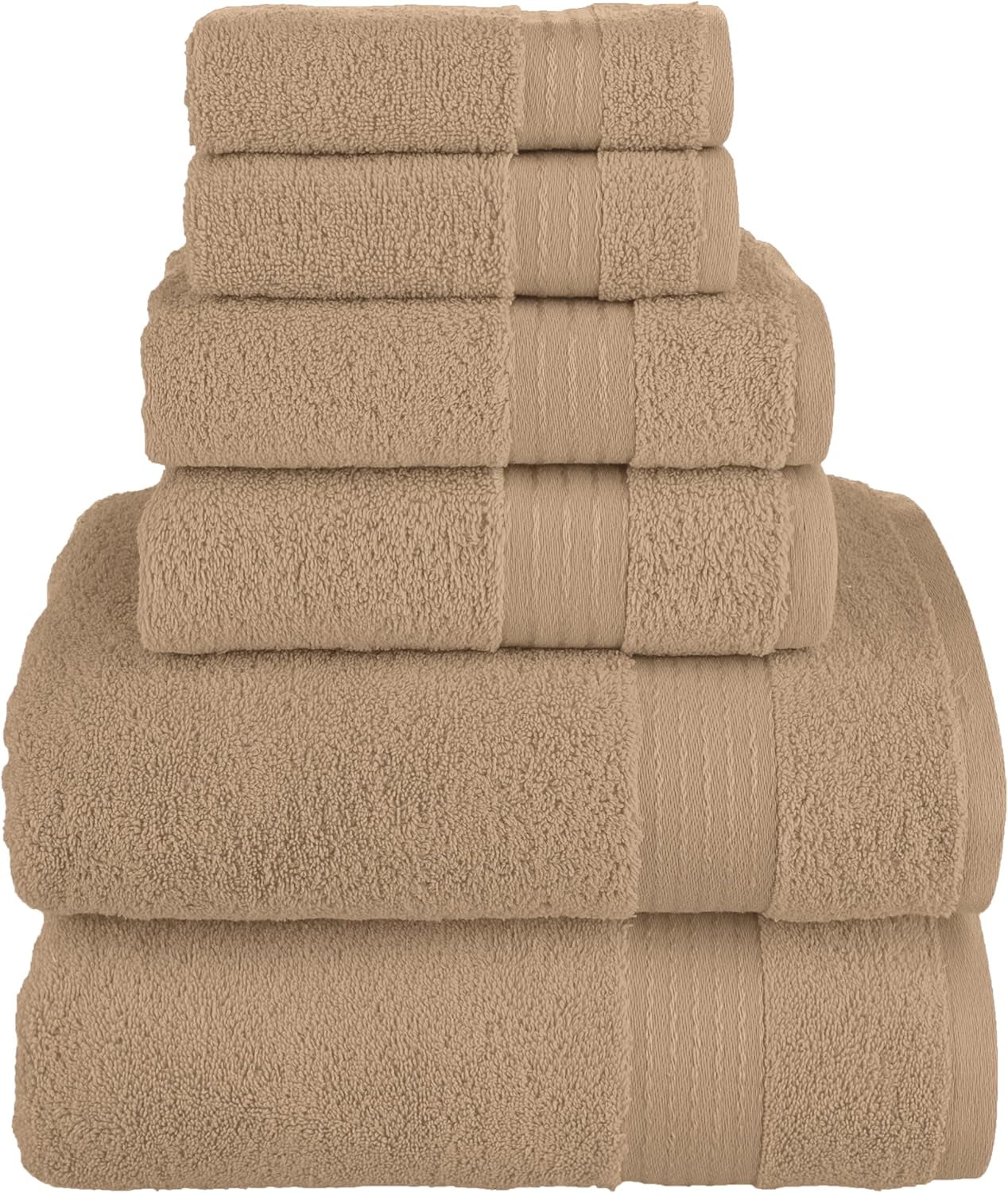 Elegant Comfort Cotton 6-Piece Towel Set, Includes 2 Washcloths, 2 Hand Towels and 2 Bath Towels, 100% Turkish Cotton - Highly Absorbent and Super Soft Towels for Bathroom, Taupe