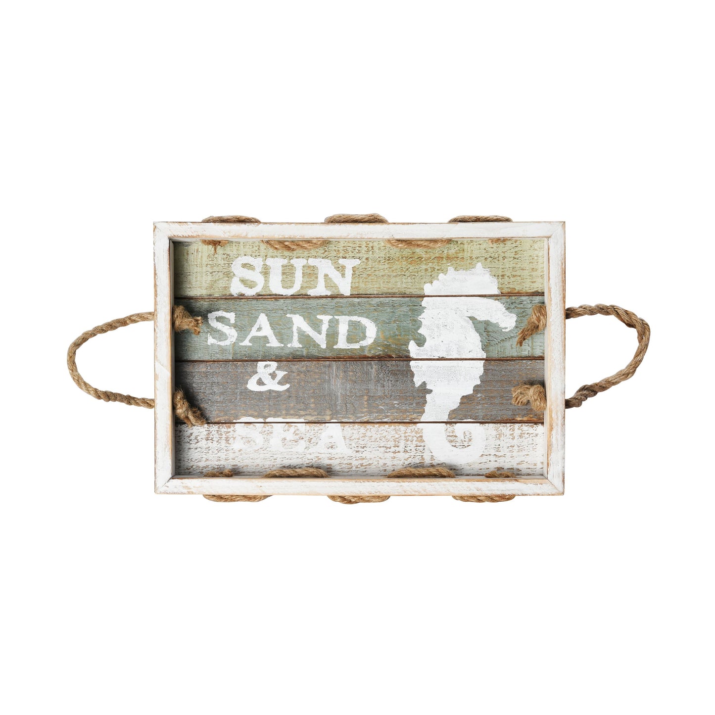 Elements Sun Sand and Sea horse Wood Tray, 14-inch, Assorted