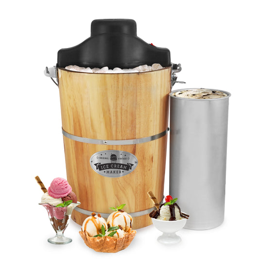 Elite Gourmet 6Qt. Old Fashioned Pine Bucket Electric/Manual Ice Cream Maker