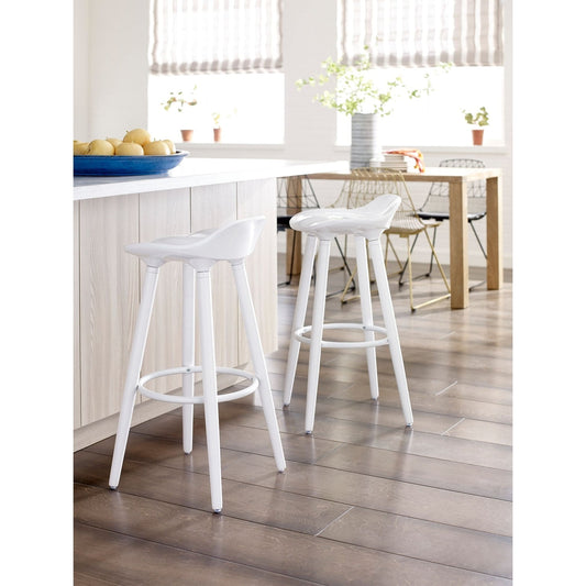 Elle Decor Caroline Kitchen Counter Height Bar Stool, Vintage Curvy Seat, Tapered Legs, White