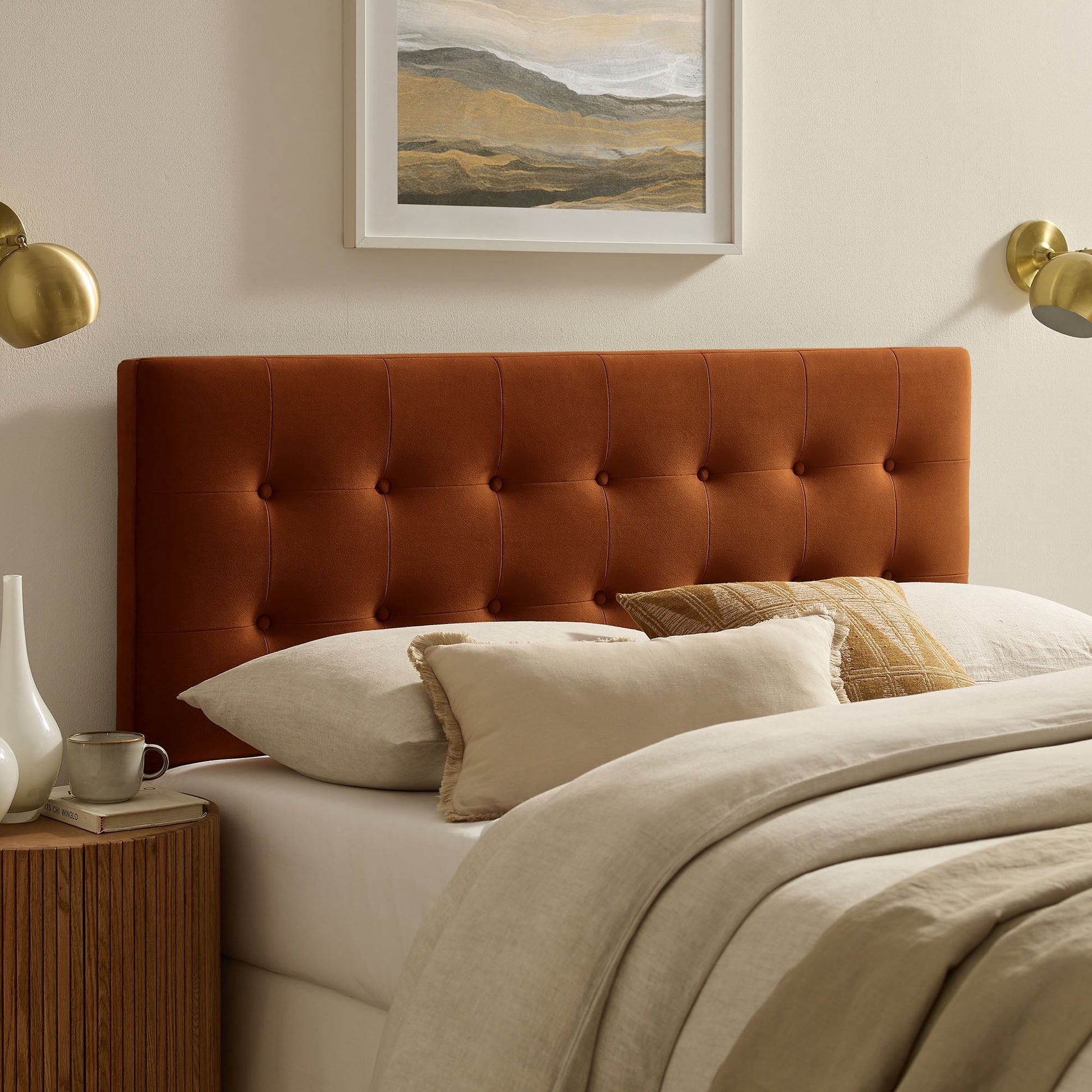 Emily Stain-Resistant Performance Velvet Full Size Headboard in Rust