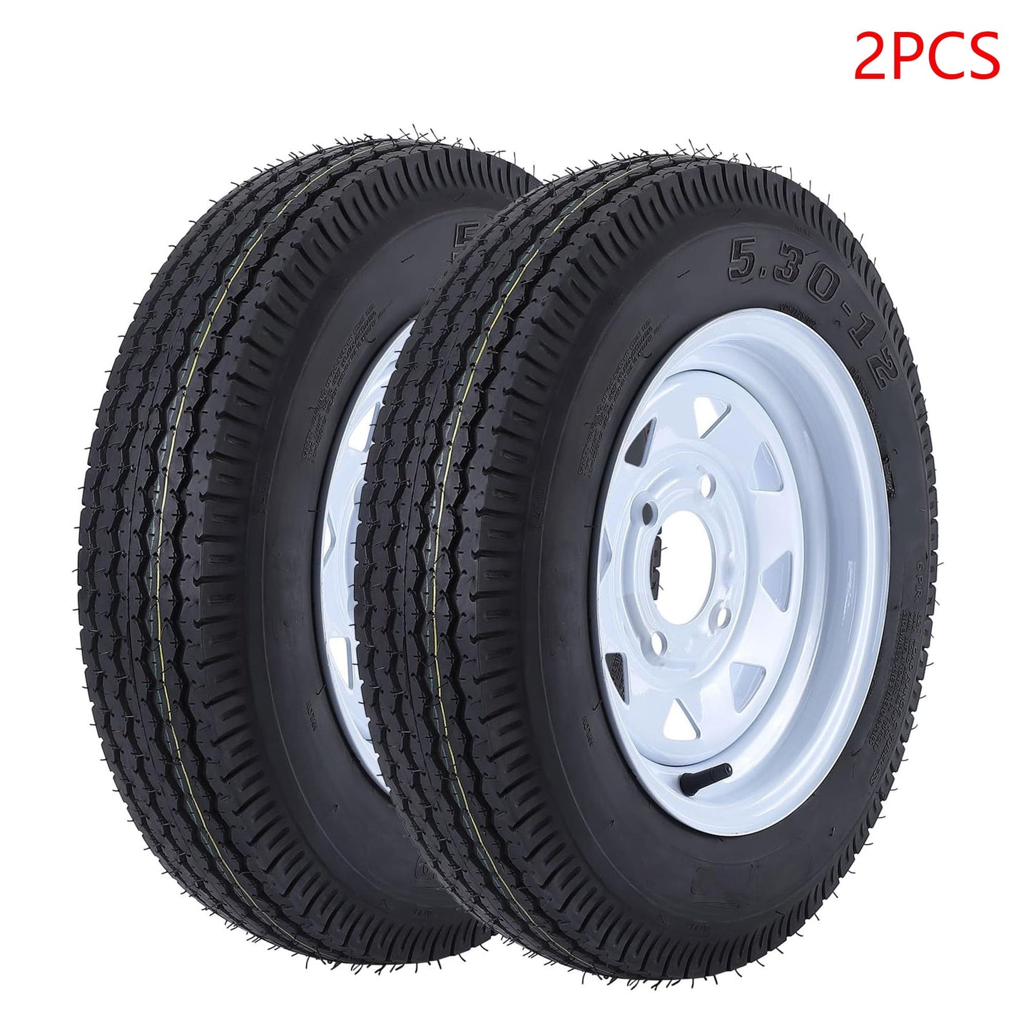 Emorefun 2PCS Trailer Tires 5.30-12 5.30x12 530-12 Tire with 12'' Rims, 4 Lug on 4'', Load Range C, 6PR, 1050lbs Capacity
