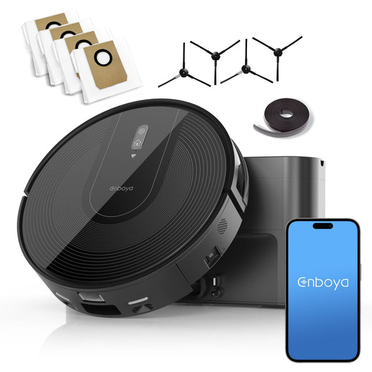 Enboya D60+ Robot Vacuum Cleaner with Self Emptying Base, 85 Days of Dust, Powerful 9000Pa Suction, Wi-Fi/App/Voice Control, Smart Robotic Vacuum Ideal for Hard Floors,Pet Hair and Low Carpets