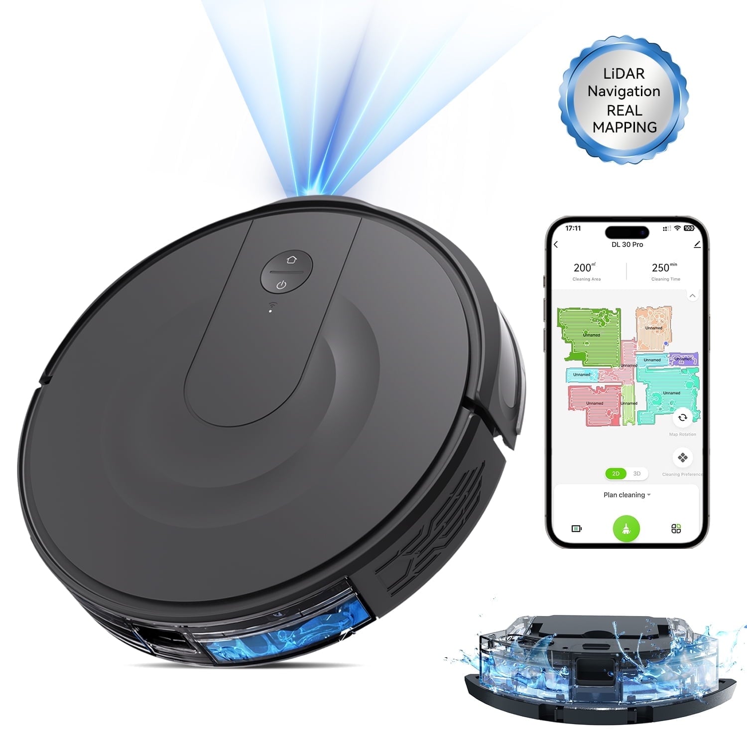 Enboya DL30 Pro Robot Vacuum and Mop Combo,Lidar Navigation with Mapping,Super Slim and 9000Pa Suction