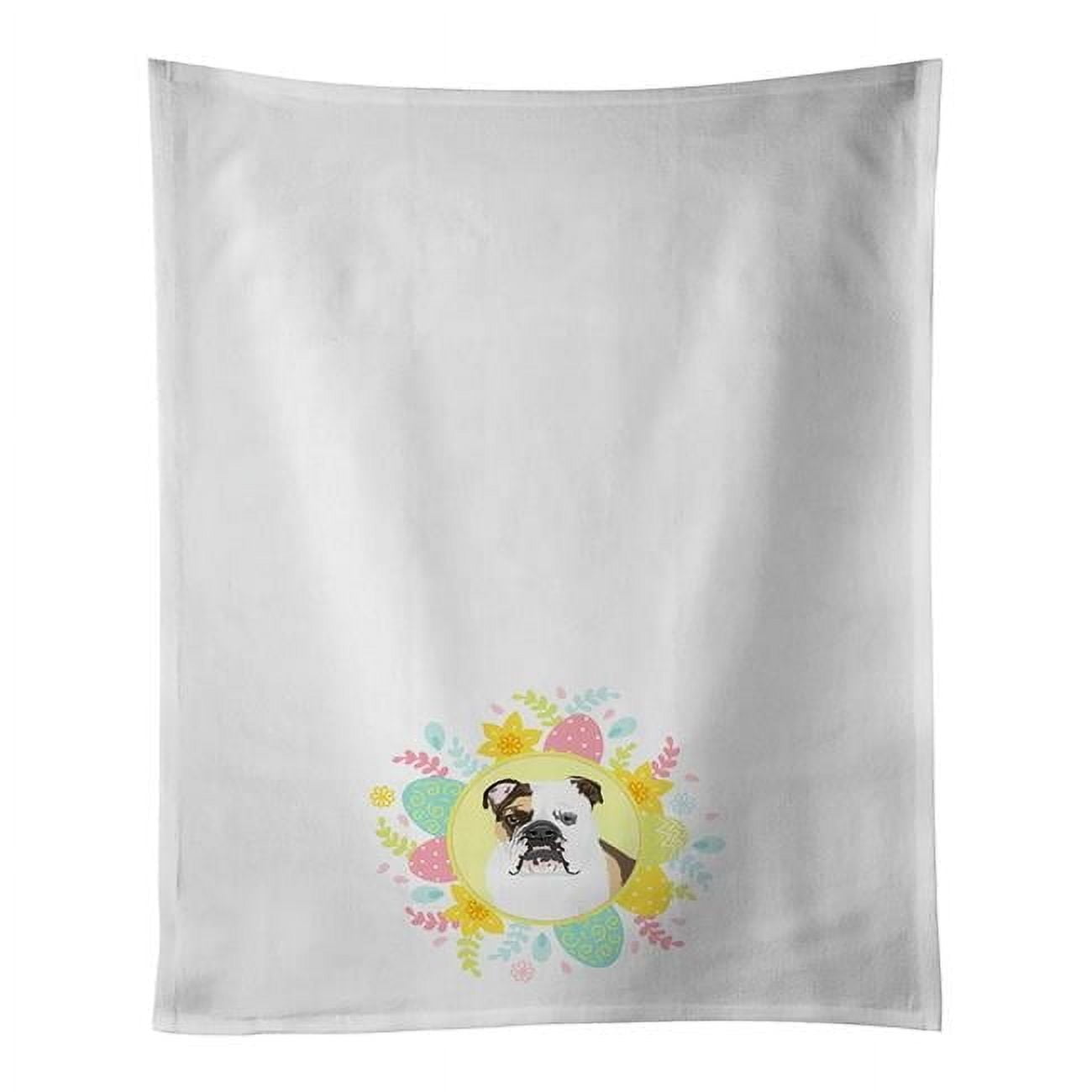 English Bulldog Tricolor #3 Easter White Kitchen Towel Set of 2 19 in x 28 in