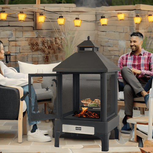 Enyopro 2-in-1 Heavy-Duty Outdoor Fire Pit & Cooking Stove with Swivel Grate, 24" Large Wood-Burning Fire Pit Table for Backyard, Patio, Garden
