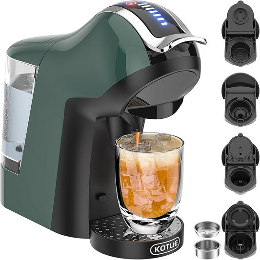 Espresso 5in1 Single Serve Coffee r, 19ar Cappuccino&tte r, Cold&Hot rewing Coffee Machine for K*cup/NES*presso Original/D*olce G*usto/Ground Coffee/44mm ESE(Dark )