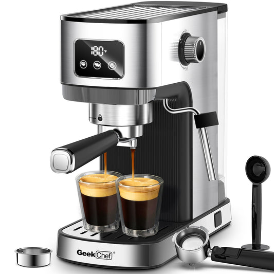 Espresso Machine, Cappuccino & Latte Machine with ESE POD Filter & Milk Frother Steam Wand, Accurate Temperature & Time Control, Compact Coffee Machine for Home,Stainless Steel