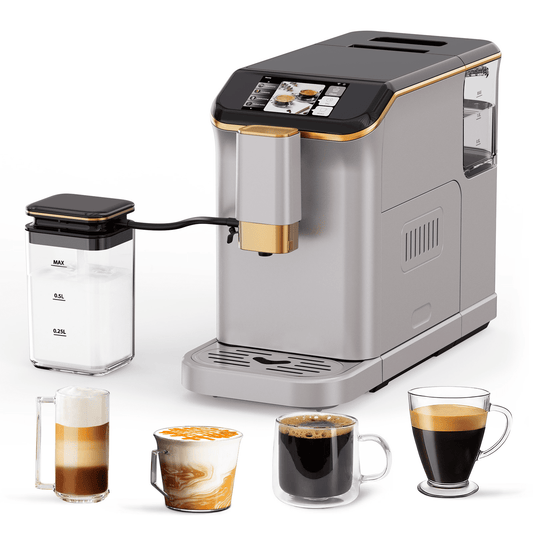 Espresso Machine with Milk Tank,20 Bar Hot & Iced Coffee Machine, Built-in Grinder,Touch Screen Espresso Maker with Steam Wand for Coffee Lover,15 Adjustable Grind Size Levels