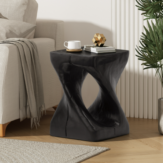 Euroco MGO Hollow Side Table, Wood-like texture, Black Color