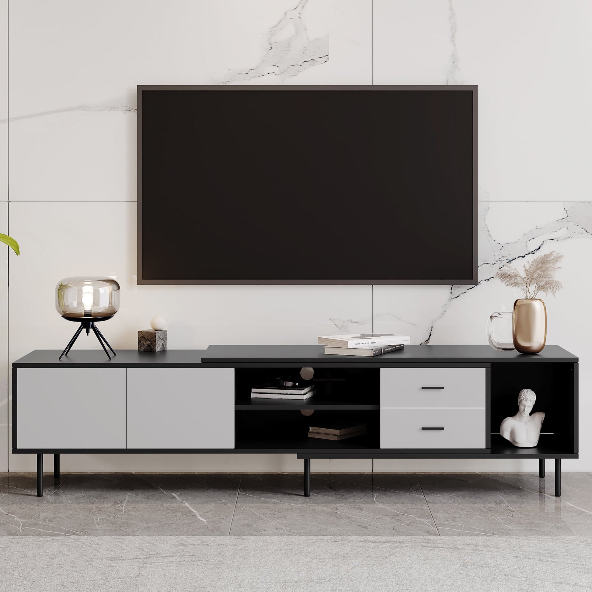 Euroco Modern TV Stand for 80'' TV with 2 Doors, Media Console Table, Entertainment Center with Large Storage Cabinet for Living Room, Bedroom