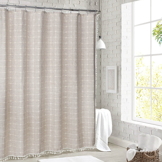 EvJk 1PC Modern Waterproof Plaid Shower Curtains with Tassel for Bathroom, 72" x 72", Taupe