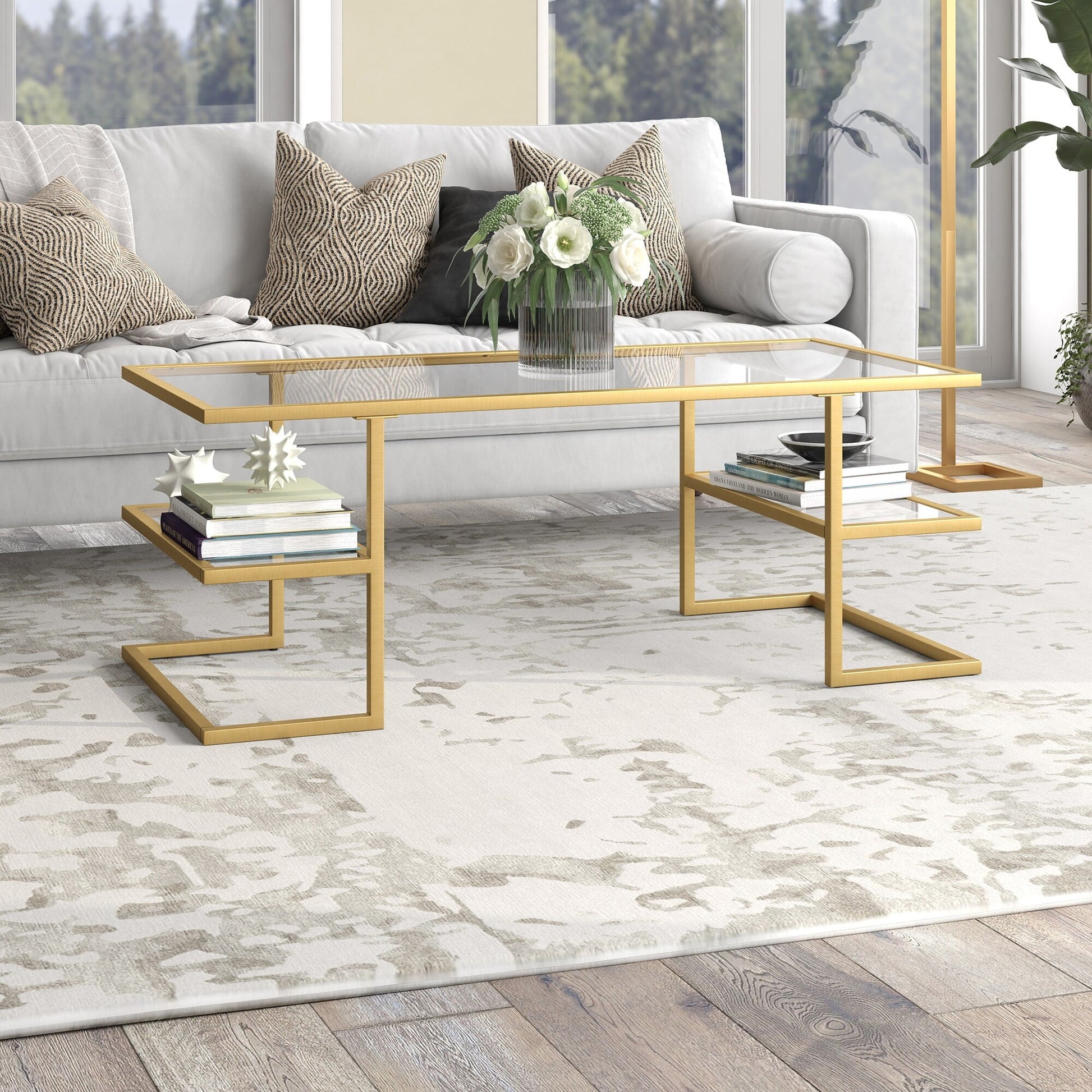 Evelyn&Zoe Circe 47" Wide Rectangular Coffee Table, Blackened Bronze