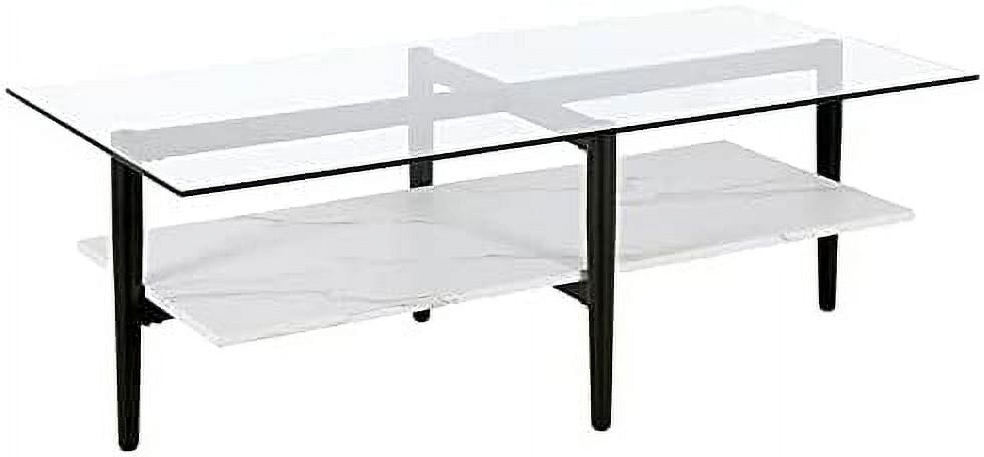 Evelyn&Zoe Otto 47" Wide Rectangular Coffee Table with Faux Marble Shelf, Blackened Bronze/Faux Marble