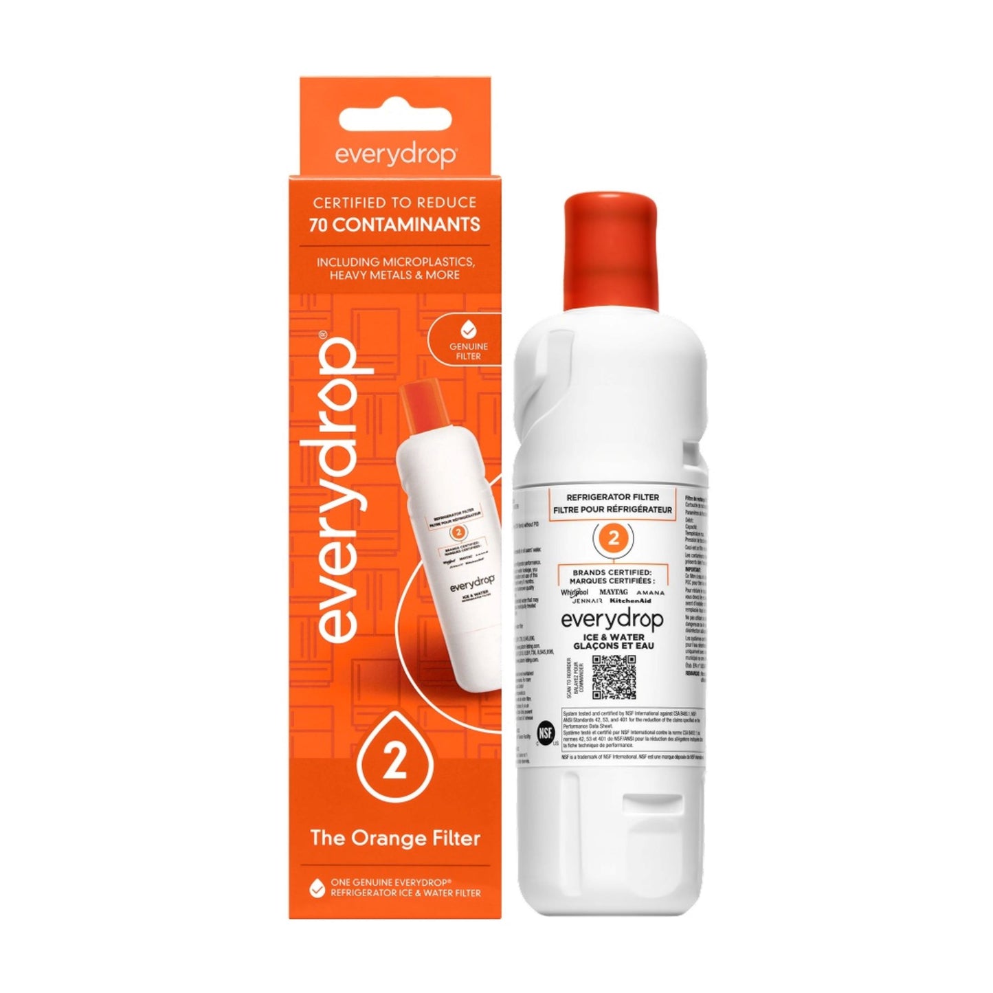Everydrop by Whirlpool Ice and Water Refrigerator Filter 2, EDR2RXD1, Single-Pack, Orange