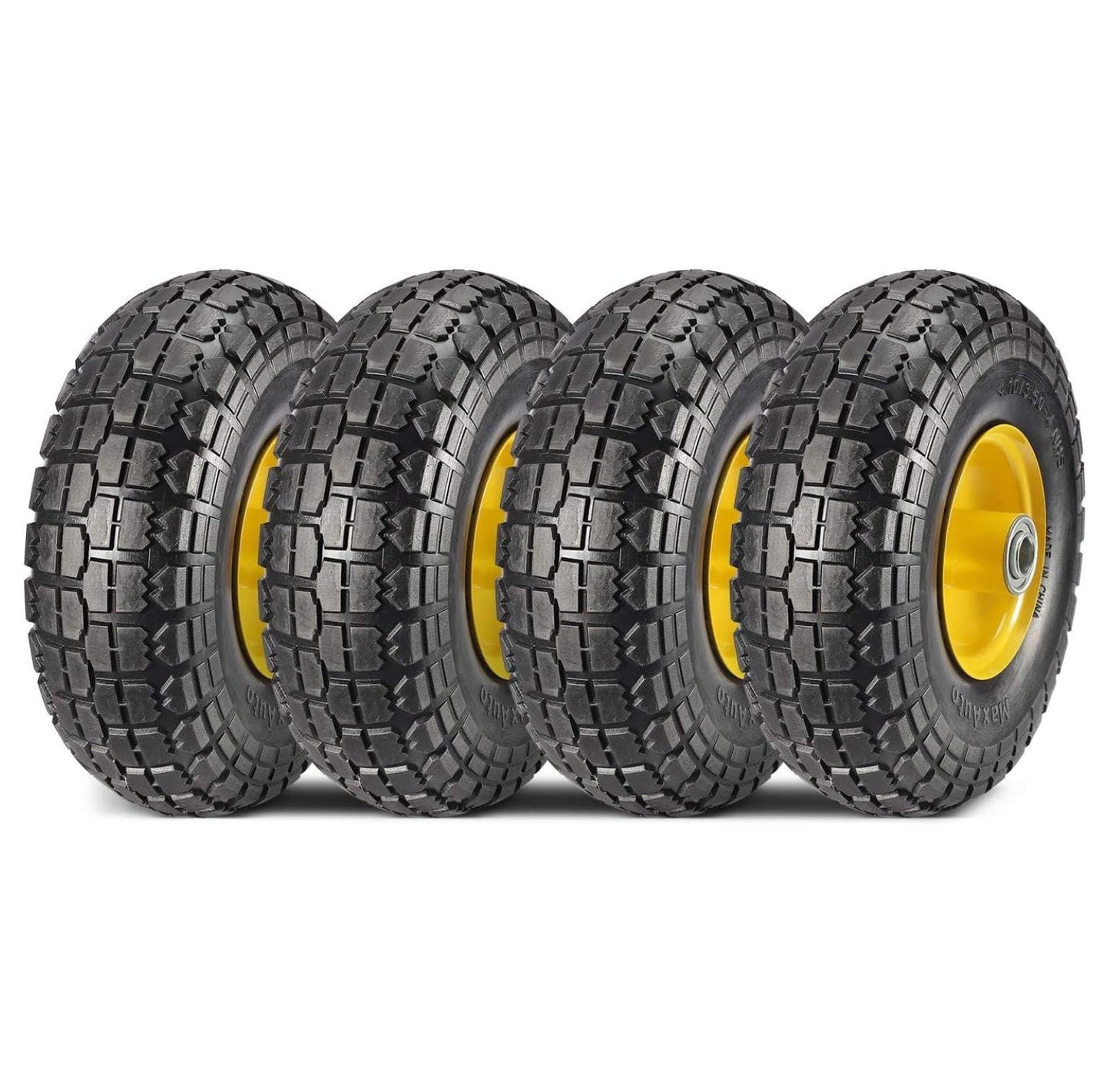 Exlonjet 10 Inch Solid Rubber Tires 4.10 3.50-4 Flat Tire 4.10/3.50-4 Tire and Wheel, 2.25" Offset Hub, 5/8" Bearings, for Hand Truck, Trolley, Garden Cart, Lawn Mower, Garden Wagon, Wheelbarrow