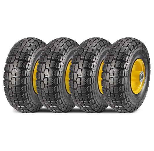 Exlonjet 10 Inch Solid Rubber Tires 4.10 3.50-4 Flat Tire 4.10/3.50-4 Tire and Wheel, 2.25" Offset Hub, 5/8" Bearings, for Hand Truck, Trolley, Garden Cart, Lawn Mower, Garden Wagon, Wheelbarrow