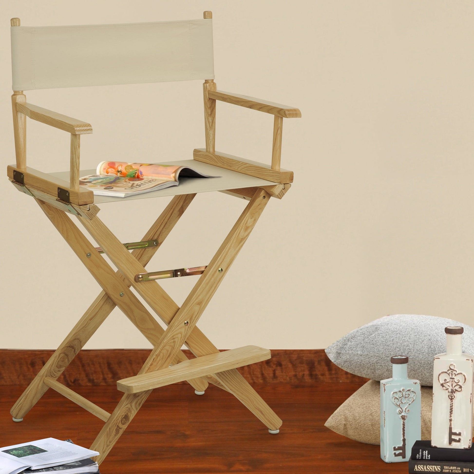 "Extra-Wide Premium 24" Directors Chair Natural Frame W/Natural Color Cover"
