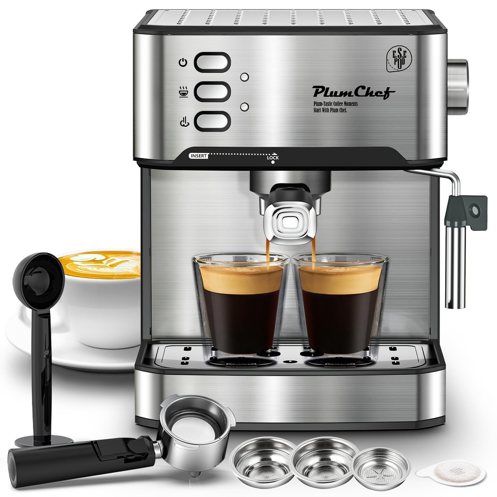 FANRUINA Coffee Brewer, Stainless Steel, Dual-Brew Espresso Maker, 54.1oz Water Tank, User-Friendly Controls, Overheating Protection, Great for Coffee Lovers, Ideal for Home Brewing